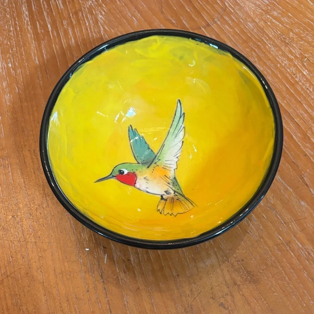 Yellow Hummingbird Ceramic Bowl